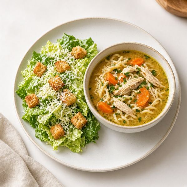 Caesar Salad & Chicken Noodle Soup from Panera Bread menu