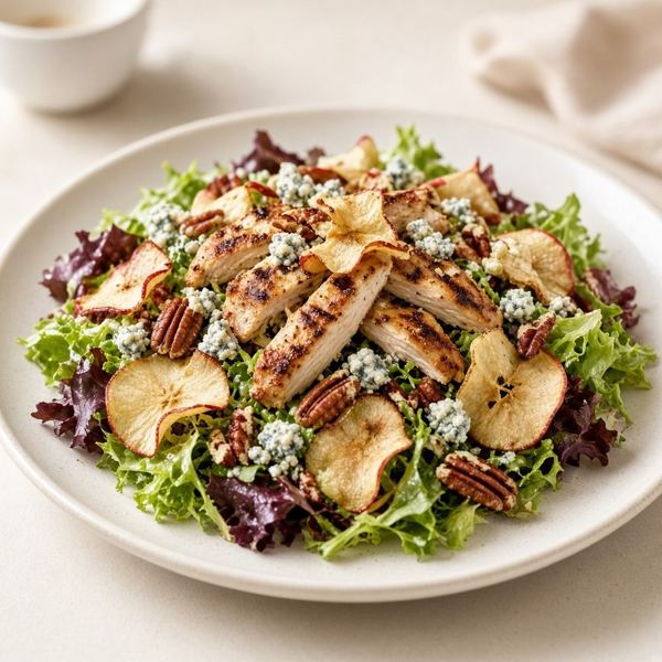 Fuji Apple Chicken Salad with apple chips and pecans