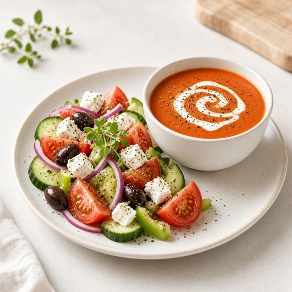 Greek Salad & Creamy Tomato Soup from Panera Bread menu