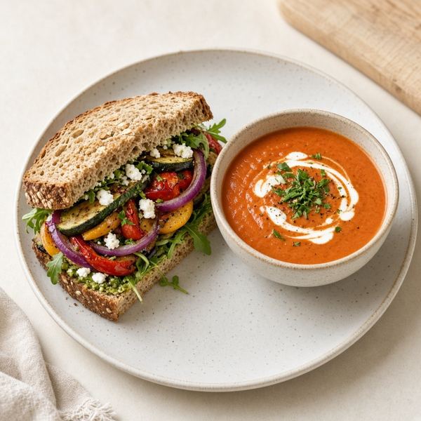 Mediterranean Veggie & Creamy Tomato Soup from Panera Bread menu